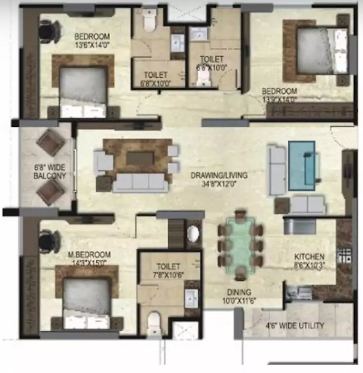 Floor plan for SMR Vinay Iconia Phase II Block 1A Block 1B